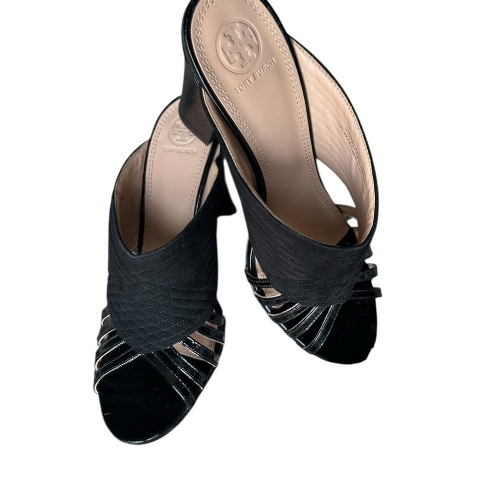Tory Burch Black Strappy Quilted Mules - Picture 3 of 6